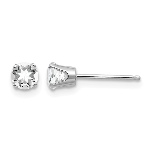 14K White Gold 4mm Round April White Topaz Stud Earrings