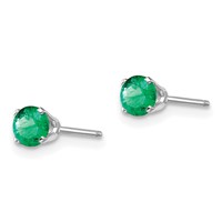 14K White Gold 4mm Round May Emerald Stud Earrings view 2