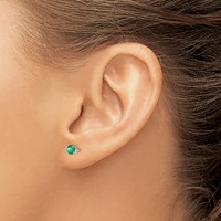 14K White Gold 4mm Round May Emerald Stud Earrings view 3
