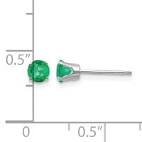 14K White Gold 4mm Round May Emerald Stud Earrings view 4