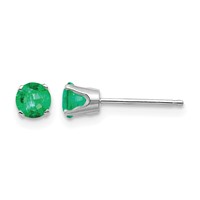 14K White Gold 4mm Round May Emerald Stud Earrings view 1