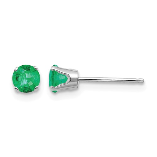 14K White Gold 4mm Round May Emerald Stud Earrings