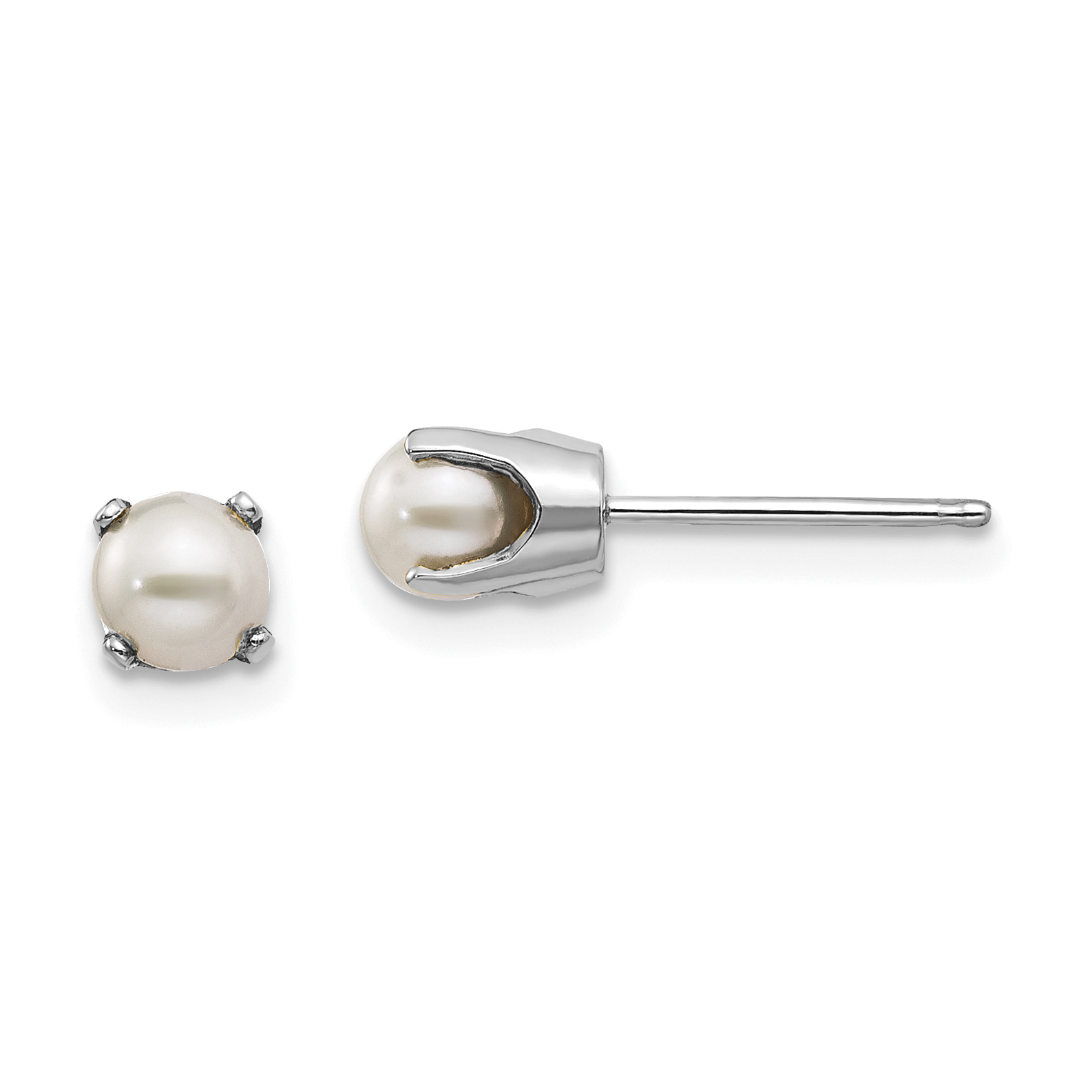 14k White Gold 4mm FW Cultured Pearl Stud Earrings (XBE126)