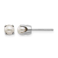 14K White Gold 4mm Round June Freshwater Cultured Pearl Stud Earrings view 1