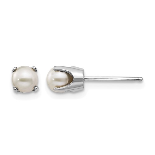 14K White Gold 4mm Round June Freshwater Cultured Pearl Stud Earrings