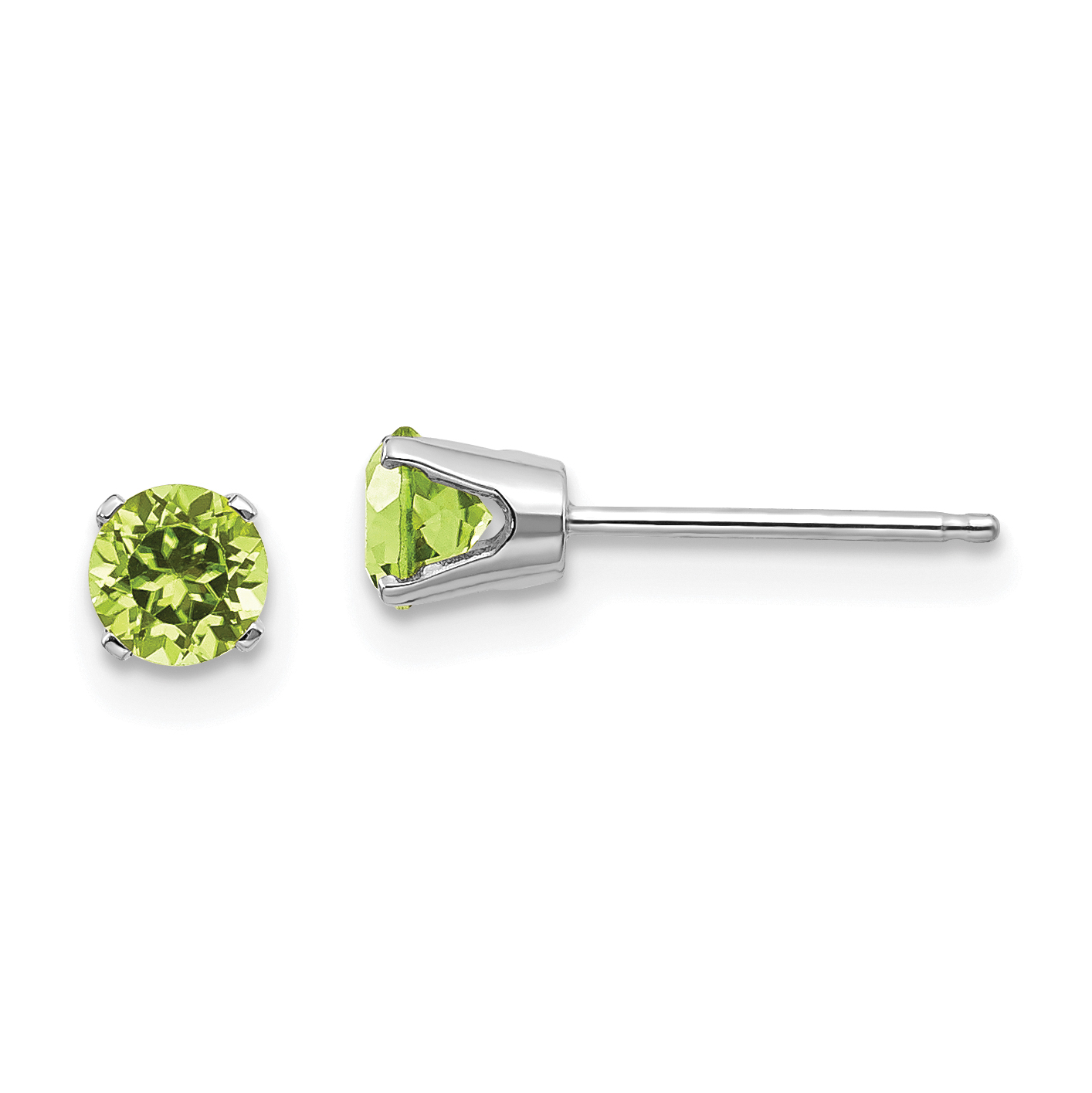 14k White Gold 4mm Peridot Stud Earrings (XBE128)