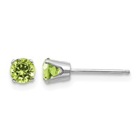 14K White Gold 4mm Round August Peridot Stud Earrings view 1