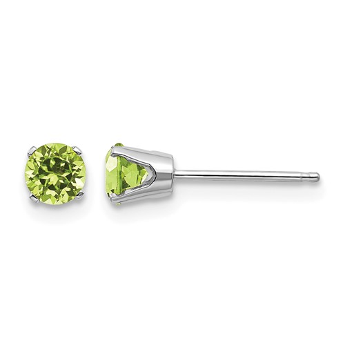 14K White Gold 4mm Round August Peridot Stud Earrings