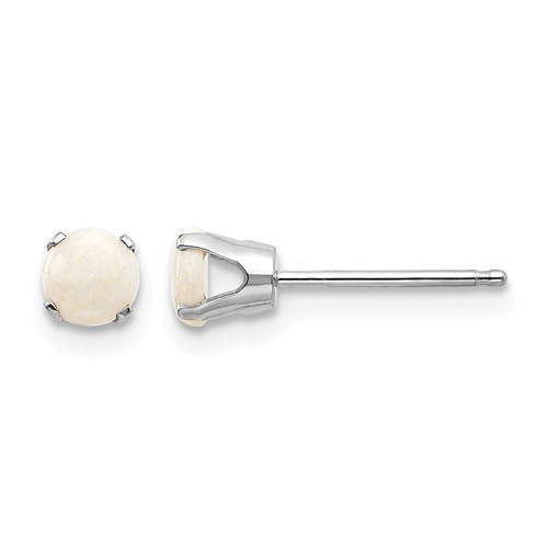 14K White Gold 4mm Round October Opal Stud Earrings