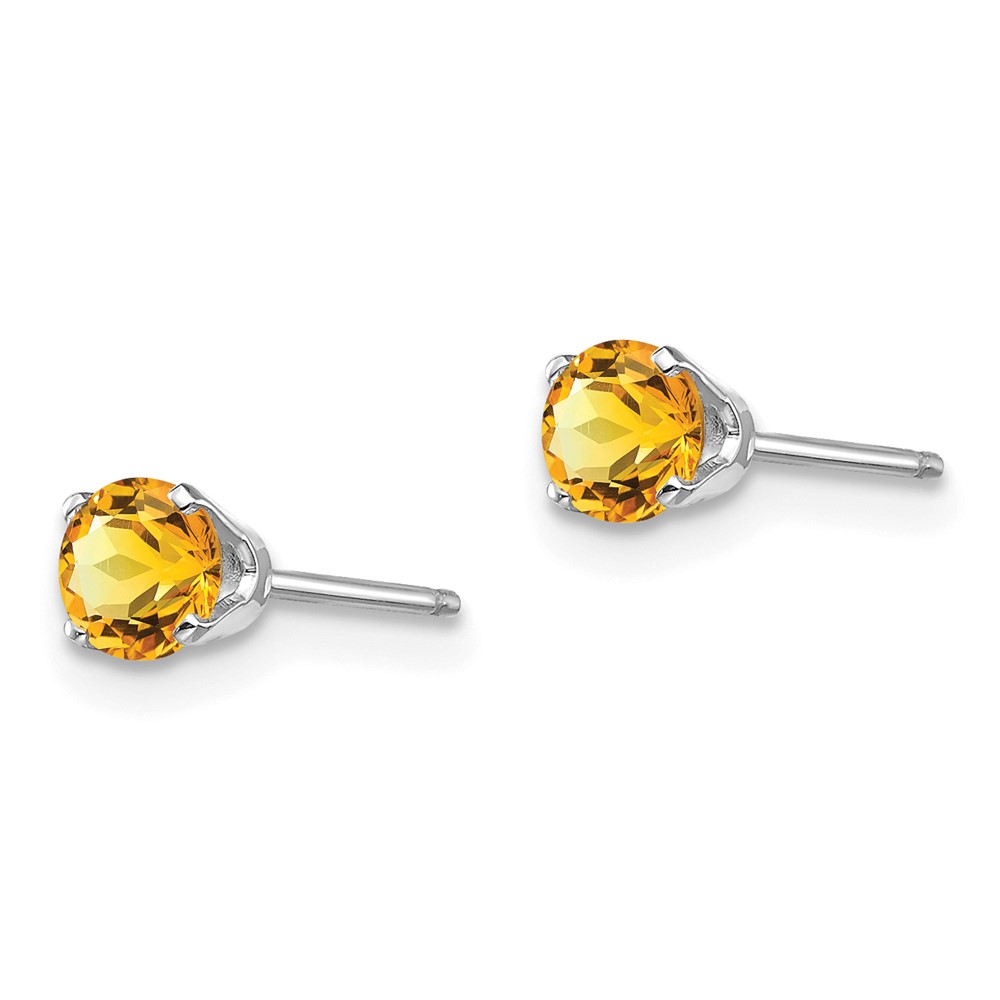 14k White Gold 4mm Citrine Stud Earrings (XBE131)