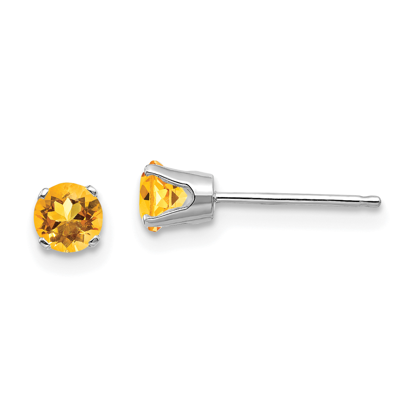 14k White Gold 4mm Citrine Stud Earrings (XBE131)