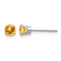 14K White Gold 4mm Round November Citrine Stud Earrings view 1