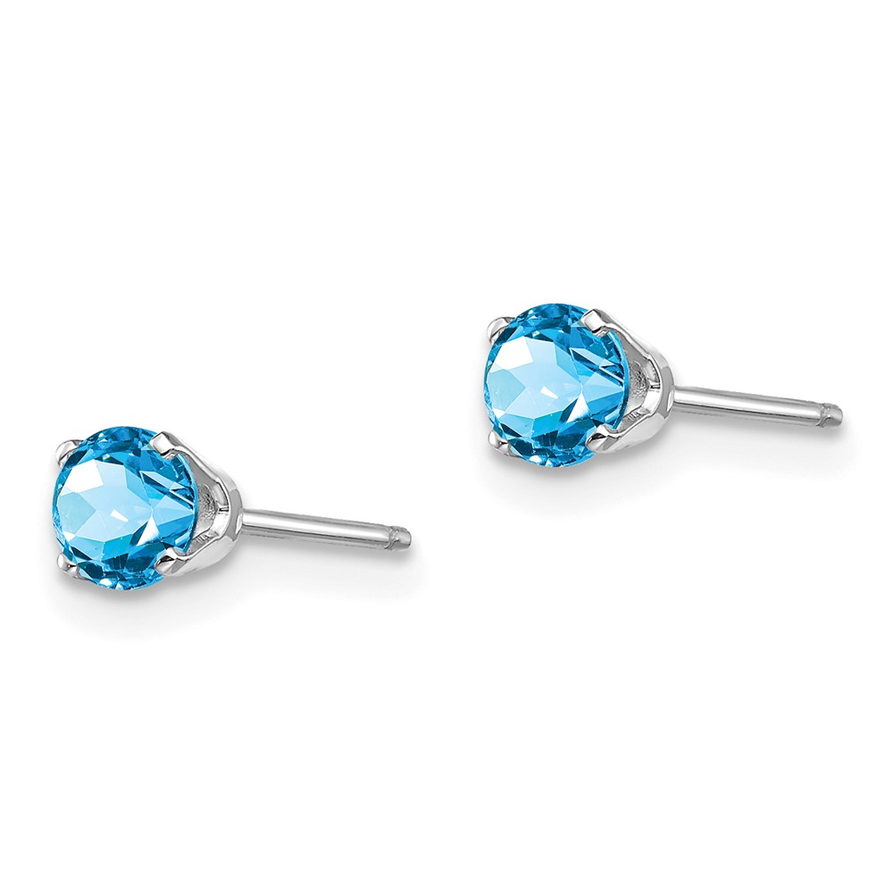 14k White Gold 4mm Blue Topaz Stud Earrings (XBE132)