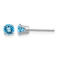 14K White Gold 4mm Round December Blue Topaz Stud Earrings view 1