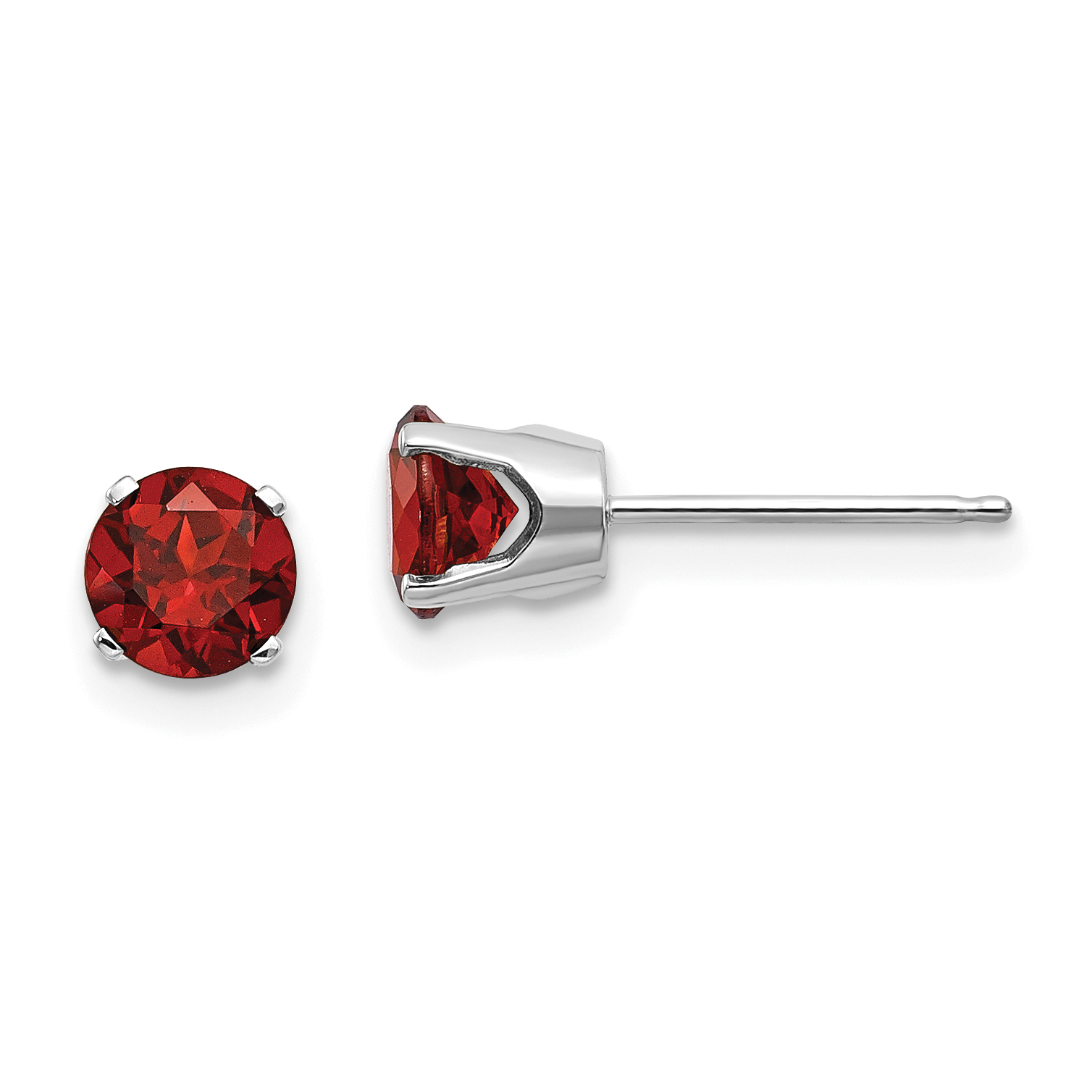 14k White Gold 5mm Garnet Stud Earrings (XBE133)