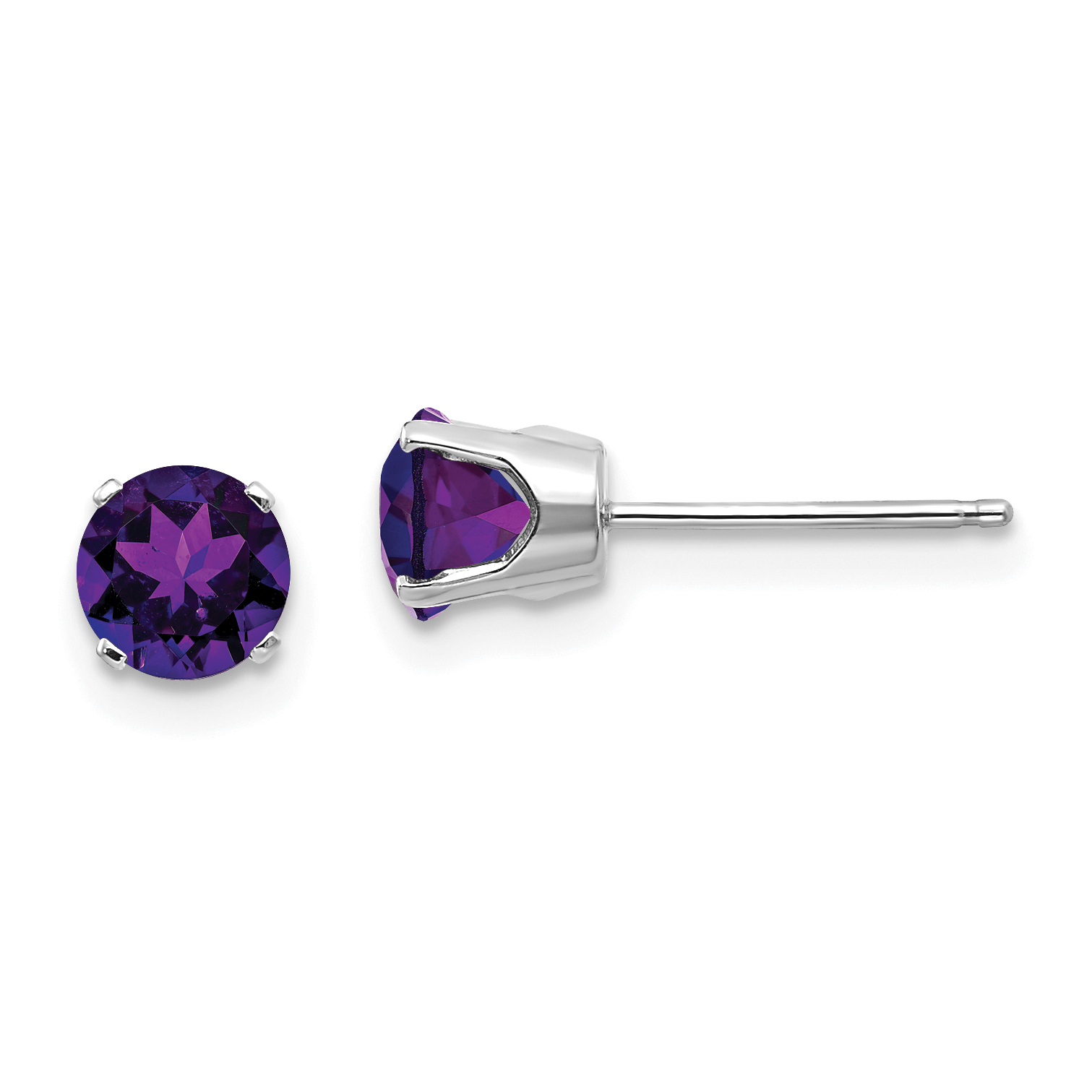 14k White Gold 5mm Amethyst Stud Earrings (XBE134)