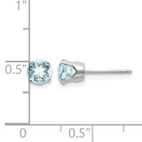 14K White Gold 5mm Round March Aquamarine Stud Earrings view 4