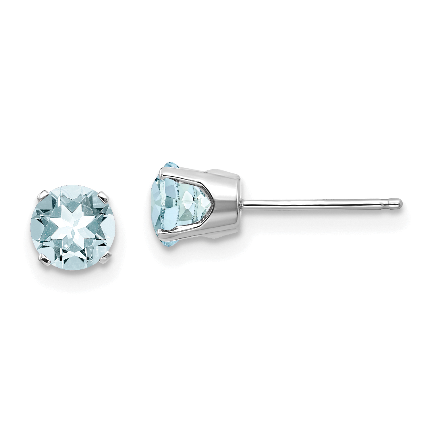 14k White Gold 5mm Aquamarine Stud Earrings (XBE135)
