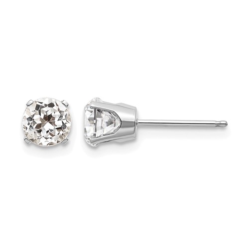 14K White Gold 5mm Round April White Topaz Stud Earrings