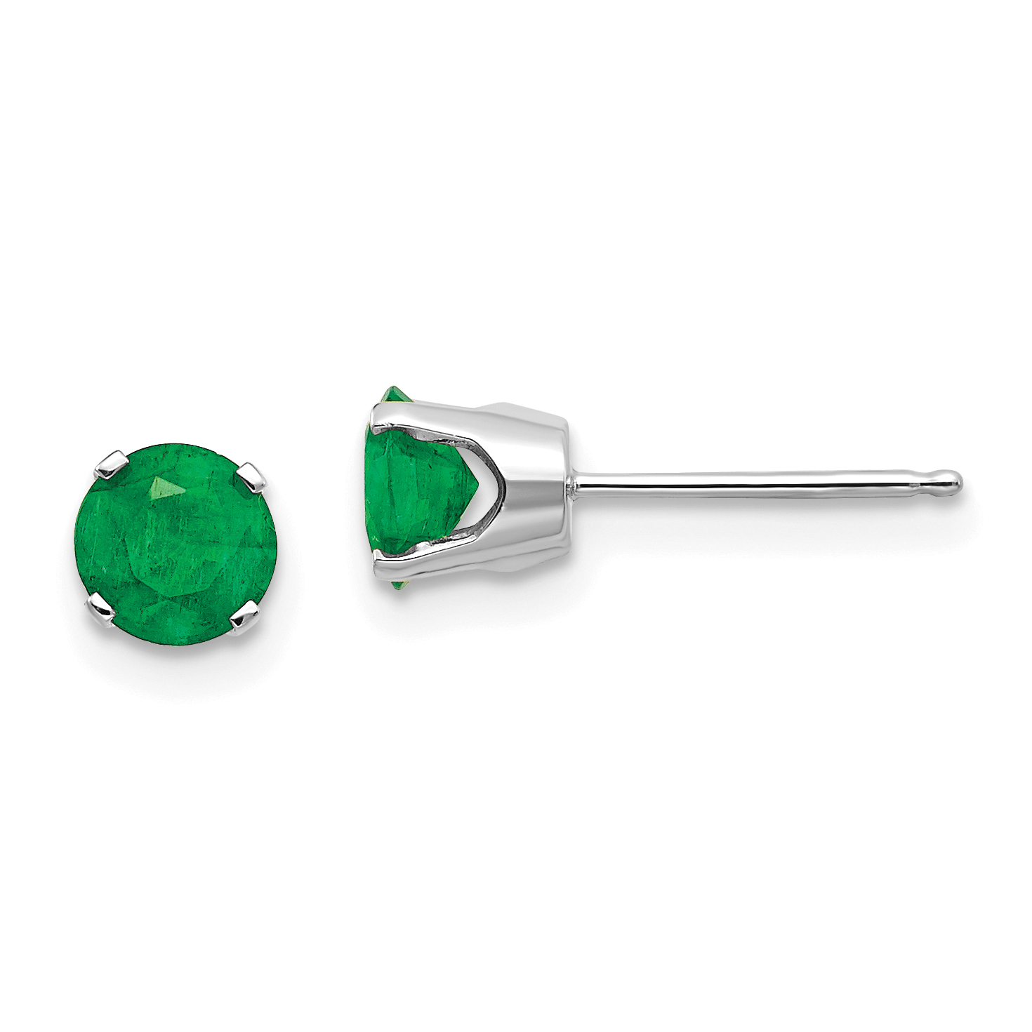 14k White Gold 5mm Emerald Stud Earrings (XBE137)