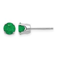 14K White Gold 5mm Round May Emerald Stud Earrings view 1