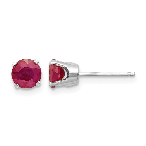 14K White Gold 5mm Round July Ruby Stud Earrings