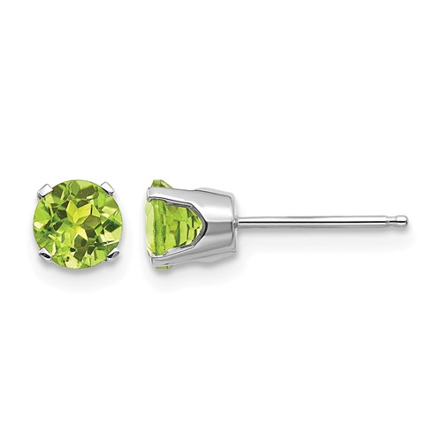 14K White Gold 5mm Round August Peridot Stud Earrings