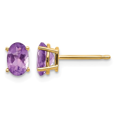 14K Yellow Gold 6x 4 Oval February Amethyst Post Earrings