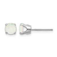 14K White Gold 5mm Round October Opal Stud Earrings view 1