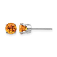 14K White Gold 5mm Round November Citrine Stud Earrings view 1