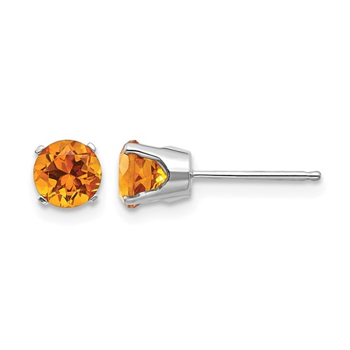 14K White Gold 5mm Round November Citrine Stud Earrings