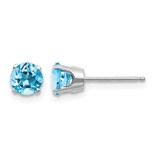 14K White Gold 5mm Round December Blue Topaz Stud Earrings