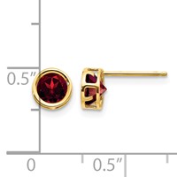14K 5mm Yellow Gold Round Bezel January Garnet Post Earrings view 4