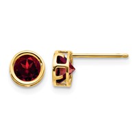 14K 5mm Yellow Gold Round Bezel January Garnet Post Earrings view 1