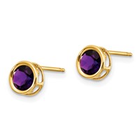 14K 5mm Round Bezel February Amethyst Post Earrings view 2