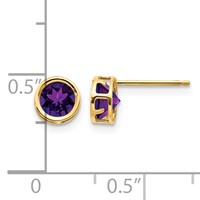 14K 5mm Round Bezel February Amethyst Post Earrings view 4