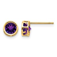 14K 5mm Round Bezel February Amethyst Post Earrings view 1