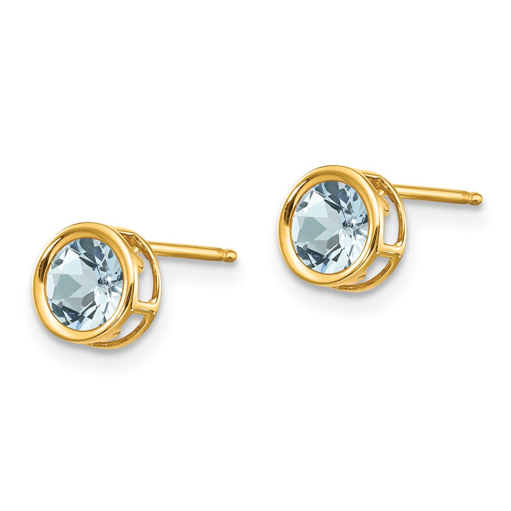 14k 5mm Bezel Aquamarine Stud Earrings (XBE146)