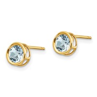 14K 5mm Yellow Gold Round Bezel March Aquamarine Post Earrings view 2