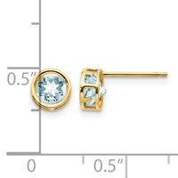 14K 5mm Yellow Gold Round Bezel March Aquamarine Post Earrings view 4