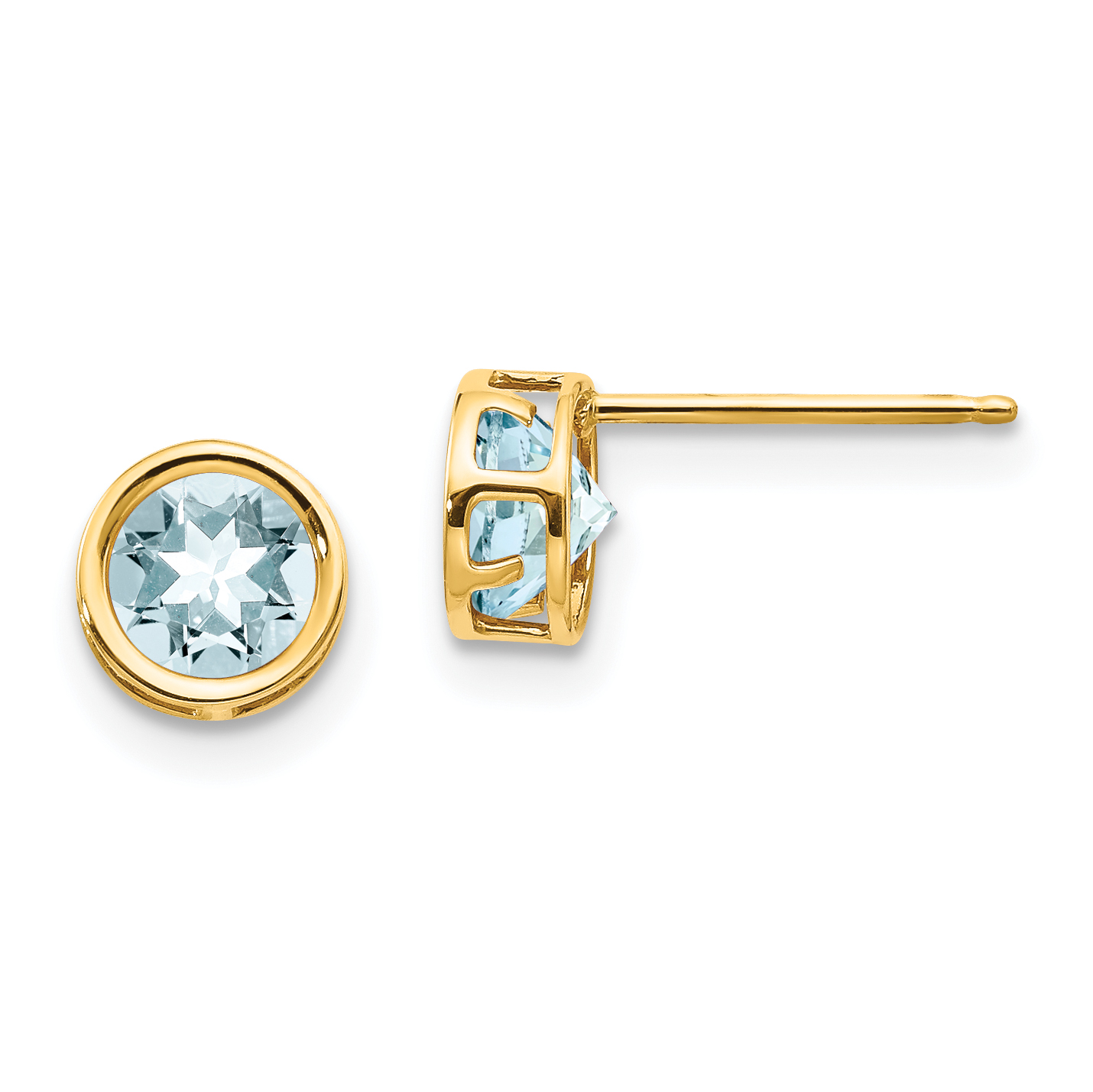 14k 5mm Bezel Aquamarine Stud Earrings (XBE146)