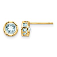 14K 5mm Yellow Gold Round Bezel March Aquamarine Post Earrings view 1