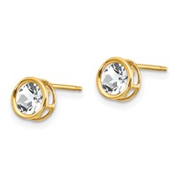 14K 5mm Round Bezel April White Topaz Post Earrings view 2