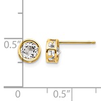 14K 5mm Round Bezel April White Topaz Post Earrings view 4