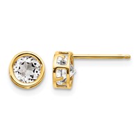 14K 5mm Round Bezel April White Topaz Post Earrings view 1