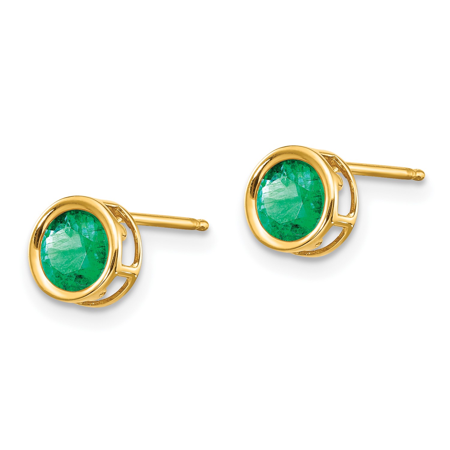 14k Yellow Gold 5mm Bezel Synthetic Emerald Stud Earrings eBay