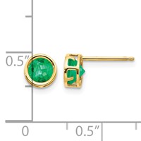 14K 5mm Yellow Gold Round Bezel May Emerald Post Earrings view 4