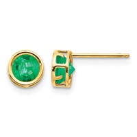 14K 5mm Yellow Gold Round Bezel May Emerald Post Earrings view 1