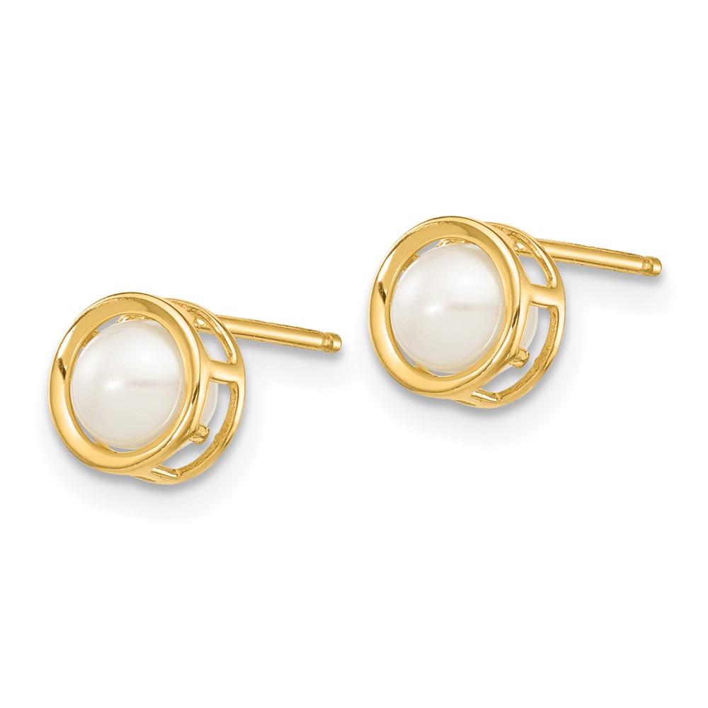 14k 4.5mm Bezel FW Cultured Pearl Stud Earrings (XBE149)