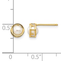 14K 4.5mm Yellow Gold Round Bezel June Freshwater Cultured Pearl Post Earrings view 4
